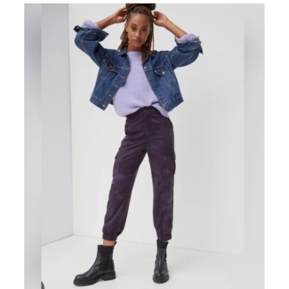 Cloth & Stone Anthro Cargo Jogger Pants XS Tencel Lyocell Purple Tie Dye